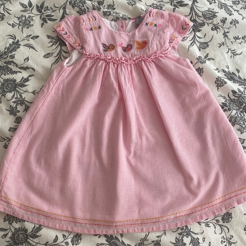 Dress, orchestra (french brand), 12m, pink with embroideries, 100% cotton